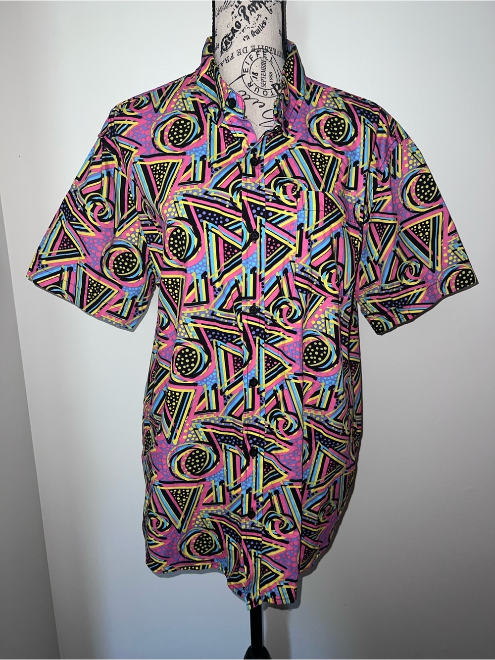 Massive Retro 90s Style Geometric Abstract Print Cotton Button Down Shirt Large